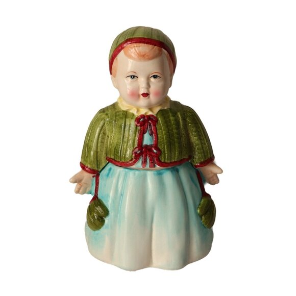 Vintage Corning Factory Cookie Jar Girl With Mittens - Picture 1 of 7